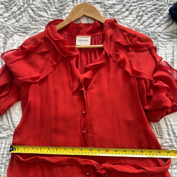 Sezane Josephine Silk Red Mini Dress with Chic Design - Picture 6 of 7